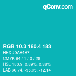カラーコード: RGB 10.3 180.4 183 | qconv.com