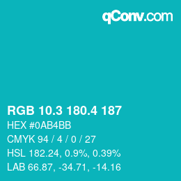 カラーコード: RGB 10.3 180.4 187 | qconv.com