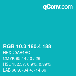 カラーコード: RGB 10.3 180.4 188 | qconv.com