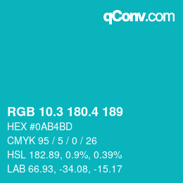 カラーコード: RGB 10.3 180.4 189 | qconv.com