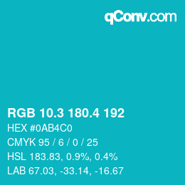 カラーコード: RGB 10.3 180.4 192 | qconv.com