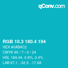 カラーコード: RGB 10.3 180.4 194 | qconv.com