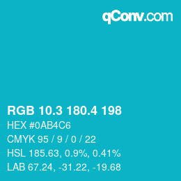カラーコード: RGB 10.3 180.4 198 | qconv.com
