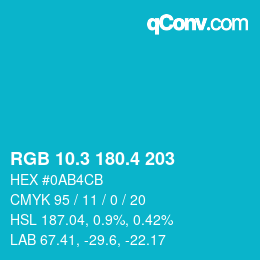 カラーコード: RGB 10.3 180.4 203 | qconv.com