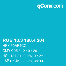 カラーコード: RGB 10.3 180.4 204 | qconv.com