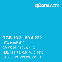カラーコード: RGB 10.3 180.4 222 | qconv.com