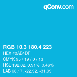 カラーコード: RGB 10.3 180.4 223 | qconv.com