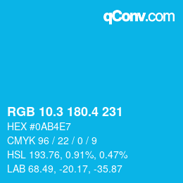 カラーコード: RGB 10.3 180.4 231 | qconv.com