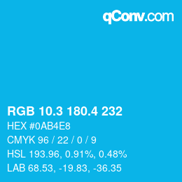カラーコード: RGB 10.3 180.4 232 | qconv.com