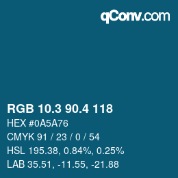 カラーコード: RGB 10.3 90.4 118 | qconv.com
