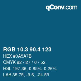 カラーコード: RGB 10.3 90.4 123 | qconv.com