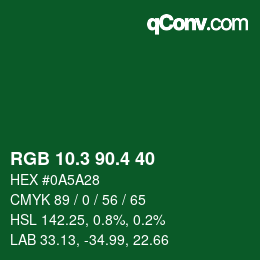 カラーコード: RGB 10.3 90.4 40 | qconv.com