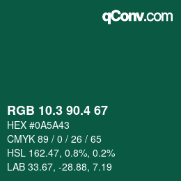 カラーコード: RGB 10.3 90.4 67 | qconv.com