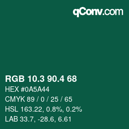 カラーコード: RGB 10.3 90.4 68 | qconv.com