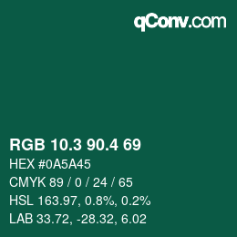 カラーコード: RGB 10.3 90.4 69 | qconv.com