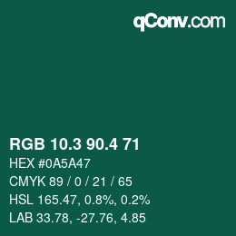 カラーコード: RGB 10.3 90.4 71 | qconv.com