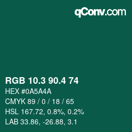 カラーコード: RGB 10.3 90.4 74 | qconv.com