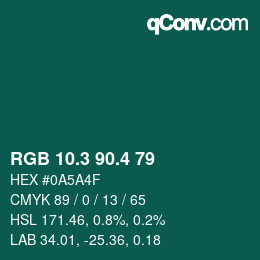 カラーコード: RGB 10.3 90.4 79 | qconv.com