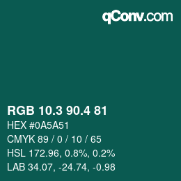 カラーコード: RGB 10.3 90.4 81 | qconv.com