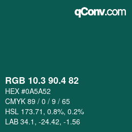 カラーコード: RGB 10.3 90.4 82 | qconv.com