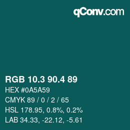 カラーコード: RGB 10.3 90.4 89 | qconv.com