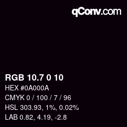 カラーコード: RGB 10.7 0 10 | qconv.com