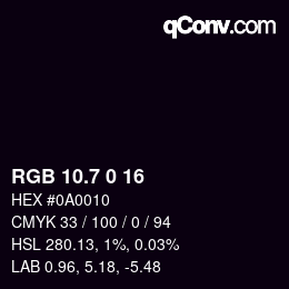 カラーコード: RGB 10.7 0 16 | qconv.com
