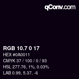 カラーコード: RGB 10.7 0 17 | qconv.com
