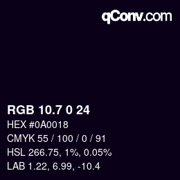 カラーコード: RGB 10.7 0 24 | qconv.com
