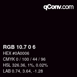 カラーコード: RGB 10.7 0 6 | qconv.com