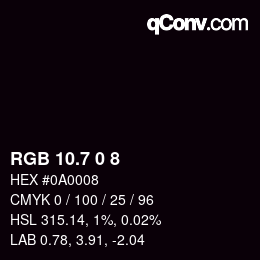 カラーコード: RGB 10.7 0 8 | qconv.com