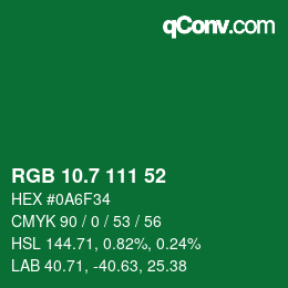 カラーコード: RGB 10.7 111 52 | qconv.com