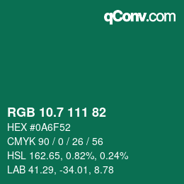 カラーコード: RGB 10.7 111 82 | qconv.com
