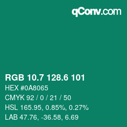 カラーコード: RGB 10.7 128.6 101 | qconv.com