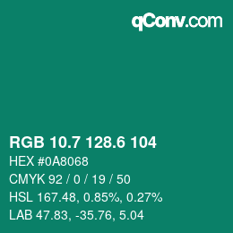 カラーコード: RGB 10.7 128.6 104 | qconv.com