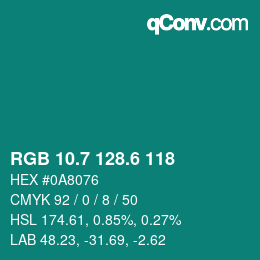 カラーコード: RGB 10.7 128.6 118 | qconv.com