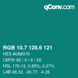 カラーコード: RGB 10.7 128.6 121 | qconv.com