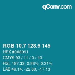 カラーコード: RGB 10.7 128.6 145 | qconv.com