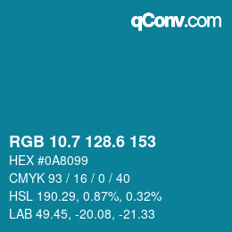 カラーコード: RGB 10.7 128.6 153 | qconv.com