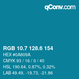 カラーコード: RGB 10.7 128.6 154 | qconv.com