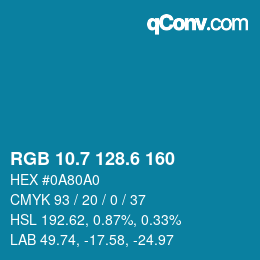 カラーコード: RGB 10.7 128.6 160 | qconv.com
