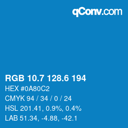 カラーコード: RGB 10.7 128.6 194 | qconv.com