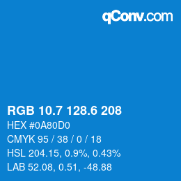 カラーコード: RGB 10.7 128.6 208 | qconv.com