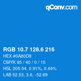 カラーコード: RGB 10.7 128.6 216 | qconv.com