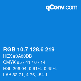 カラーコード: RGB 10.7 128.6 219 | qconv.com