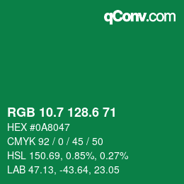 カラーコード: RGB 10.7 128.6 71 | qconv.com