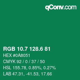 カラーコード: RGB 10.7 128.6 81 | qconv.com
