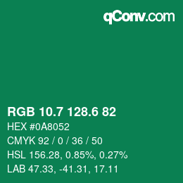 カラーコード: RGB 10.7 128.6 82 | qconv.com