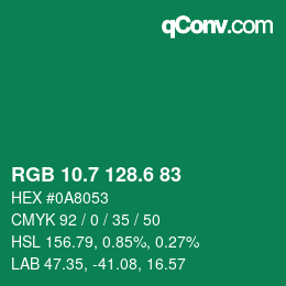 カラーコード: RGB 10.7 128.6 83 | qconv.com
