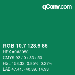 カラーコード: RGB 10.7 128.6 86 | qconv.com